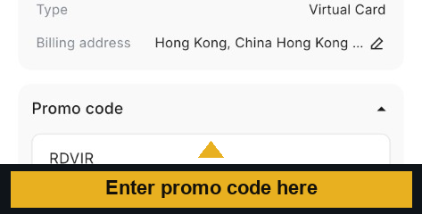 RedotPay Promo code input field with RDVIR entered, Enter promo code here, verified 4 September 2026